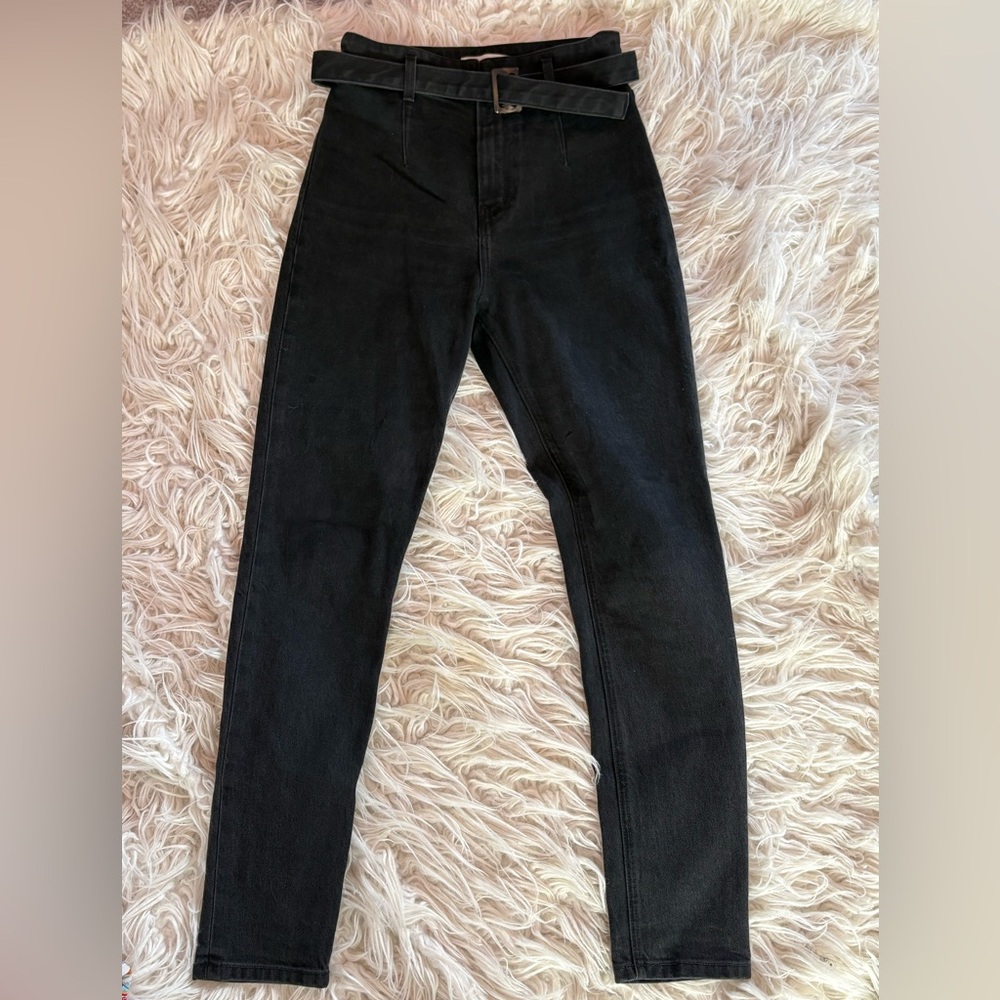 Reformation Black Straight Leg High-Rise Pants with Belt